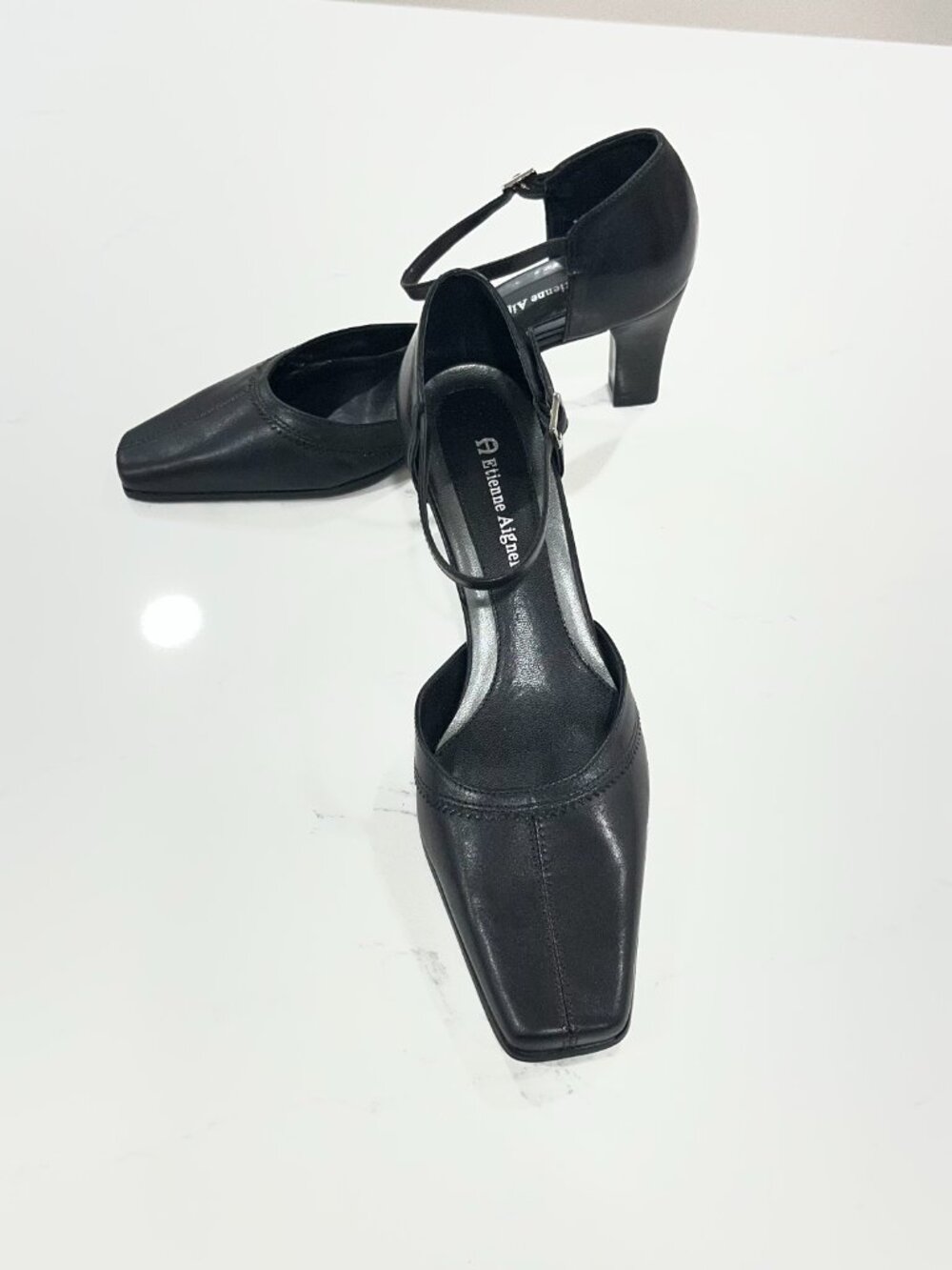 Etienne Aigner Women's Black Leather D'orsay High Heels Ankle Strap Size 7.5 - Picture 5 of 7